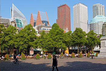 The Hague skyline overlooking a park